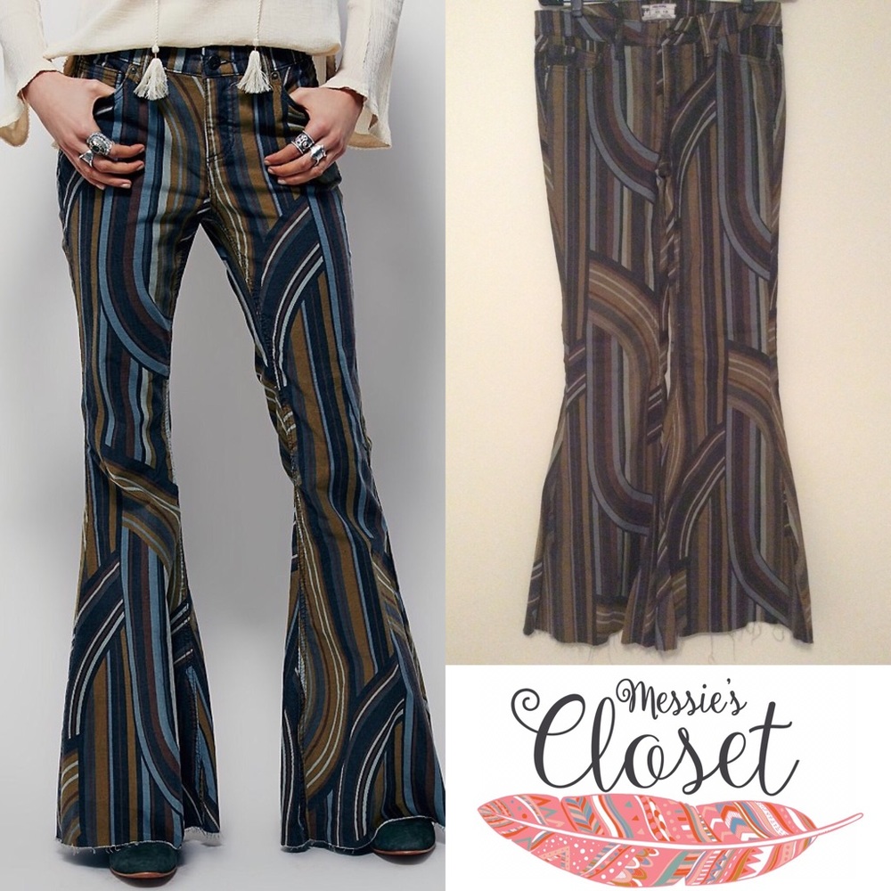 FREE PEOPLE Eve Printed Cord Flare Jeans
